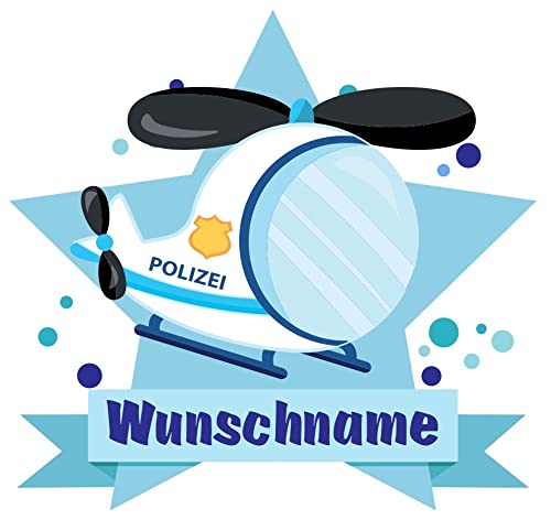 Samunshi® Polizei Hubschrauber Wandtattoo Türschild mit Name personalisierbar Kinderzimmer Türaufkleber Baby Wandaufkleber - 70x61cm mehrfarbig von Samunshi