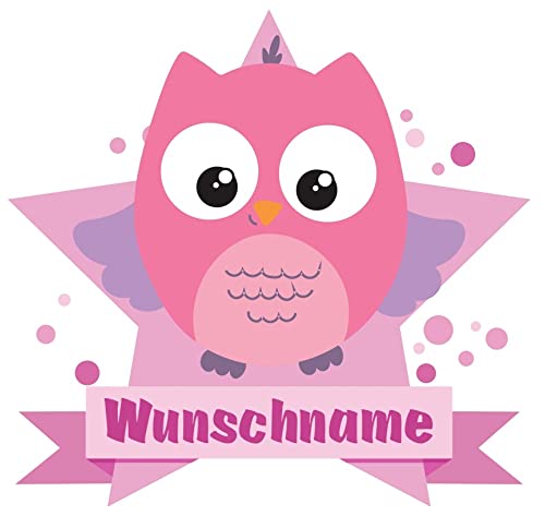 Samunshi® Rosa Eule Wandtattoo Türschild mit Name personalisierbar Kinderzimmer Türaufkleber Baby Wandaufkleber - 25x22cm mehrfarbig von Samunshi