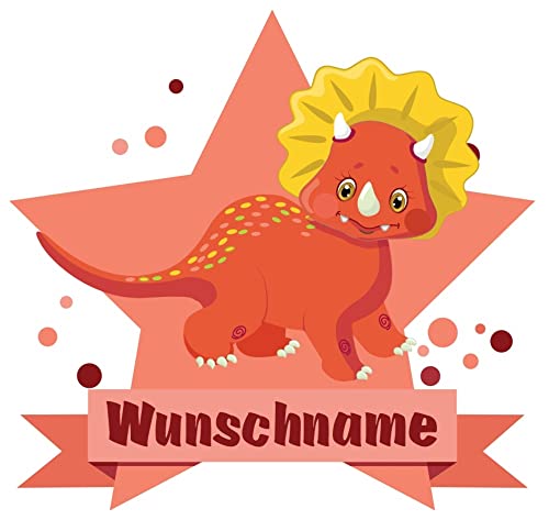 Samunshi® Roter Dino Wandtattoo Türschild mit Name personalisierbar Kinderzimmer Türaufkleber Baby Wandaufkleber - 50x43cm mehrfarbig von Samunshi