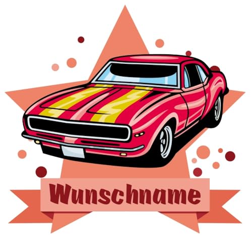 Samunshi® Rotes Muscle Car Wandtattoo Türschild mit Name personalisierbar Kinderzimmer Türaufkleber Baby Wandaufkleber - 25x22cm mehrfarbig von Samunshi