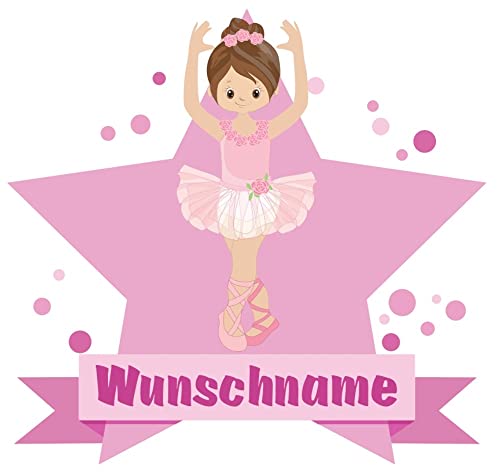 Samunshi® Süße Ballerina Wandtattoo Türschild mit Name personalisierbar Kinderzimmer Türaufkleber Baby Wandaufkleber - 40x35cm mehrfarbig von Samunshi