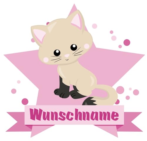 Samunshi® Süße Katze Wandtattoo Türschild mit Name personalisierbar Kinderzimmer Türaufkleber Baby Wandaufkleber - 25x22cm mehrfarbig von Samunshi