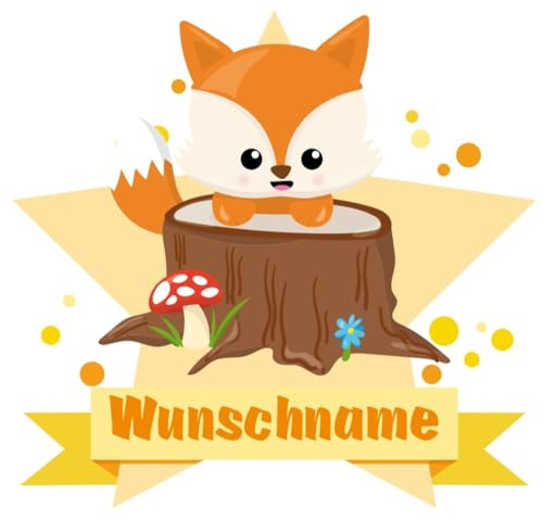 Samunshi® Süßer Fuchs Wandtattoo Türschild mit Name personalisierbar Kinderzimmer Türaufkleber Baby Wandaufkleber - 40x35cm mehrfarbig von Samunshi