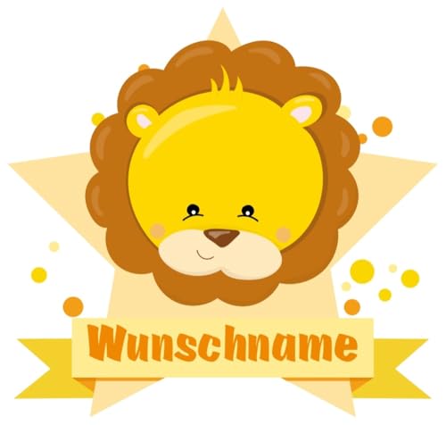 Samunshi® Süßer Löwe Wandtattoo Türschild mit Name personalisierbar Kinderzimmer Türaufkleber Baby Wandaufkleber - 40x35cm mehrfarbig von Samunshi