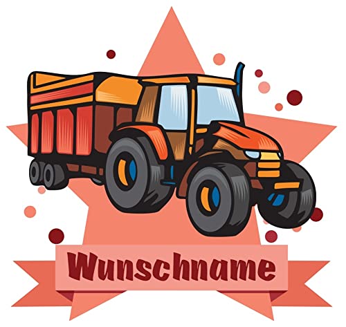 Samunshi® Traktor mit Anhänger Wandtattoo Türschild mit Name personalisierbar Kinderzimmer Türaufkleber Baby Wandaufkleber - 50x43cm mehrfarbig von Samunshi