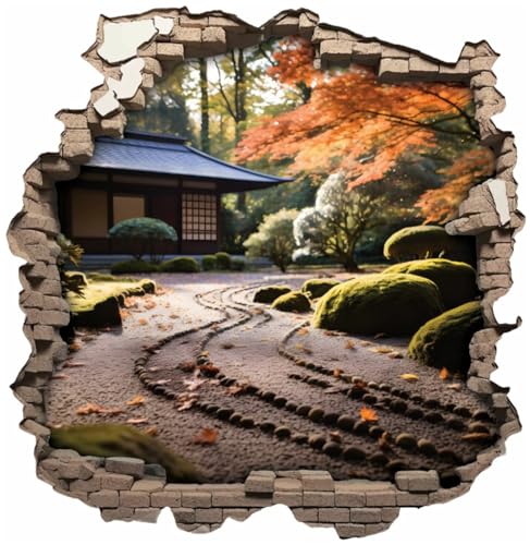 Samunshi® Wandaufkleber Mauerloch Wandriss mit Japanischer Garten Tokyo Japan Wandsticker Fenster in andere Welt Portal für Kinderzimmer Aufkleber Küche Wallart 70 x 70cm von Samunshi