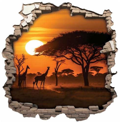 Samunshi® Wandtattoo Wandriss mit Sonnenuntergang in Afrika Fenster in andere Welt Portal Wanddekoration Wandsticker für Kinderzimmer Wohnzimmer Wanddeko 50 x 50cm von Samunshi