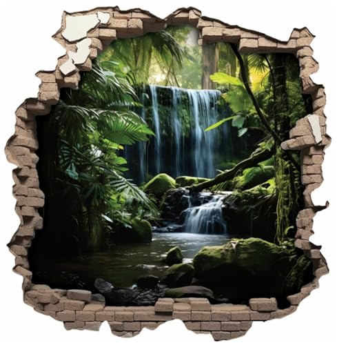 Samunshi® Wandtattoo Wandriss mit Wasserfall im Urwald Fenster in andere Welt Portal Wanddekoration Wandsticker für Kinderzimmer Wohnzimmer Wanddeko 50 x 50cm von Samunshi