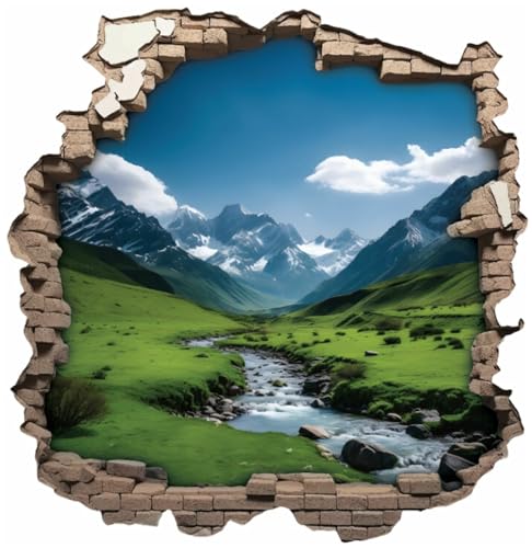 Samunshi® Wandaufkleber Mauerloch Wandriss mit Alpen Panorama Wandsticker Fenster in andere Welt Portal für Kinderzimmer Aufkleber Küche Wallart 70 x 70cm von Samunshi