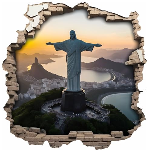 Samunshi® Wandaufkleber Wandriss mit Jesus Christus Statue Brasilien Wandsticker Fenster in andere Welt Portal für Kinderzimmer Aufkleber Küche Wallart 70 x 70cm von Samunshi