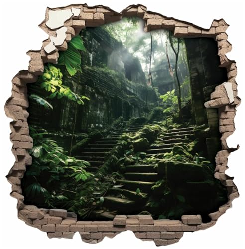 Samunshi® Wanddeko Wandriss mit Urwald Ruine Festung Burg Fenster in andere Welt Portal Wallart Wandtattoo für Wohnzimmer Küche Wandaufkleber Wandsticker 30 x 30cm von Samunshi