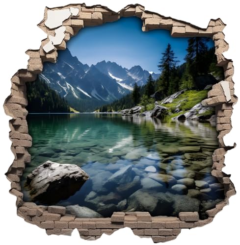 Samunshi® Wanddeko Mauerloch Wandriss mit Bergsee Felsen Idilisch Fenster in andere Welt Portal Wallart Wandtattoo für Wohnzimmer Küche Wandaufkleber Wandsticker 30 x 30cm von Samunshi