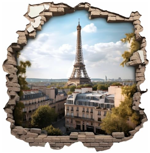 Samunshi® Wandtattoo Wandriss mit Eiffelturm Paris Frankreich Fenster in andere Welt Portal Wanddekoration Wandsticker für Kinderzimmer Wohnzimmer Wanddeko 50 x 50cm von Samunshi