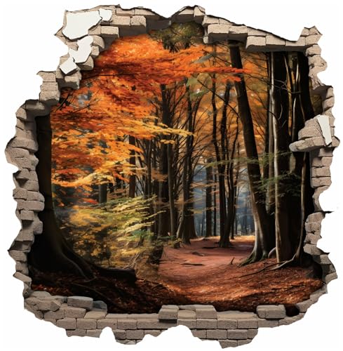 Samunshi® Wandtattoo Wandriss mit Herbst Wald Fenster in andere Welt Portal Wanddekoration Wandsticker für Kinderzimmer Wohnzimmer Wanddeko 50 x 50cm von Samunshi