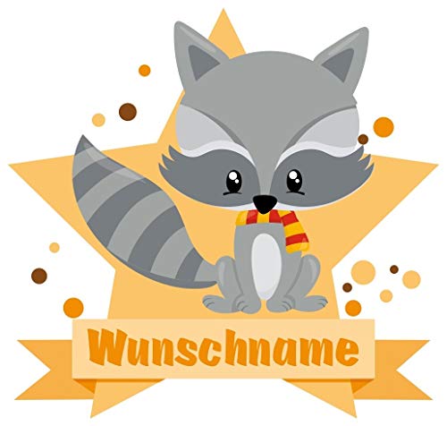 Samunshi® Waschbär Wandtattoo Türschild mit Name personalisierbar Kinderzimmer Türaufkleber Baby Wandaufkleber - 25x22cm mehrfarbig von Samunshi