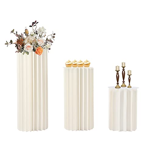 SanBouSi 3PCS Hochzeit Karton Blumensäule Vasen, Faltbarer Blumenständer Dekosäule Weiß Zylinderförmige Blumenständer für Hochzeit Verlobung Geburtstag Tischdekoration von SanBouSi