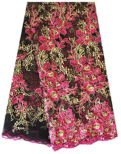 Afrikanischer Stoff Netzstoffe Nigerianischer bestickter Spitzenstoff für Partykleid (Rose) 4,5 m 2203-9 von SanVera17