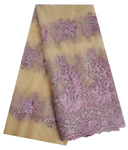 SanVera17 Afrikanischer Spitzenstoff, Aprikosennetz, Spitzenstoff, funkelnd, nigerianischer bestickter Stoff für Partykleid (pink), 4,5 m von SanVera17