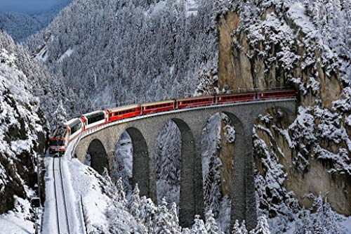 Eisenbahn in den Bergen, Schweiz, DIY 5D-Diamantmalerei nach Zahlen, einzigartige Sets, Wanddekoration zu Hause, Kristall-Strass-Wanddekoration, Kreuzstich, 30 x 40 cm von SanZez