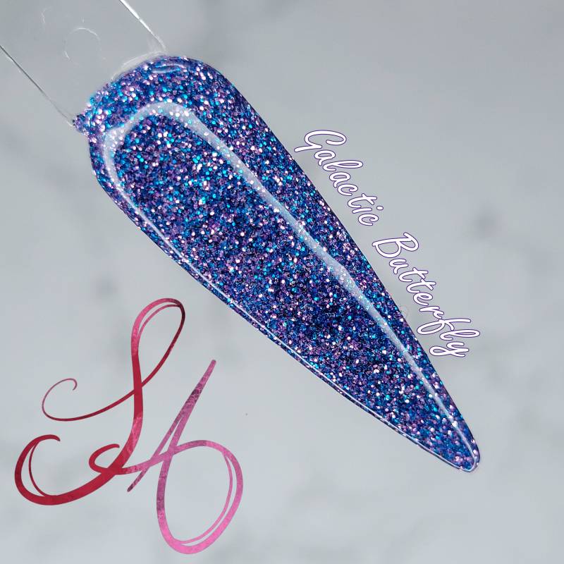 Galactic Butterfly Dip Powder Lila Blau Glitzer von SandADipPowders