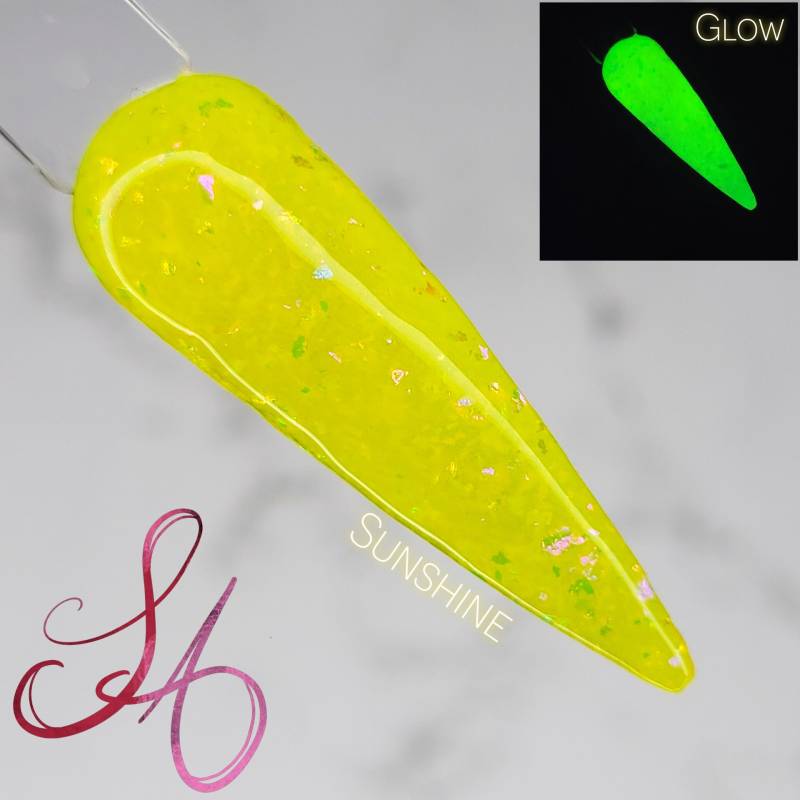 Sunshine Neon Gelb Glow in The Dark Flakie Dip Powder von SandADipPowders