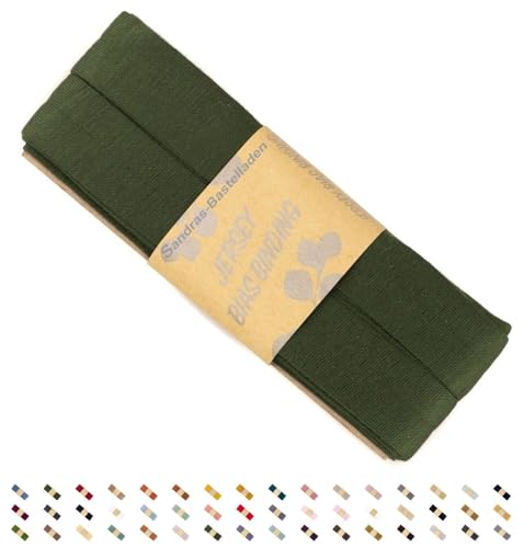 Sandras-Bastelladen Jersey Schrägband/Einfassband elastisch & gefalzt 3m x 20mm - 100% Viskose Army Grün von Sandras-Bastelladen