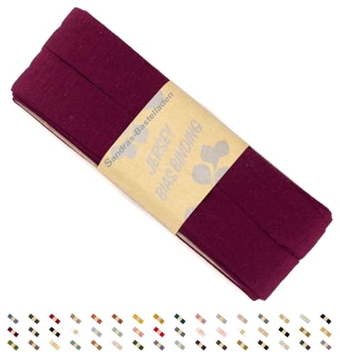 Sandras-Bastelladen Jersey Schrägband/Einfassband elastisch & gefalzt 3m x 20mm - 100% Viskose Bordeaux von Sandras-Bastelladen