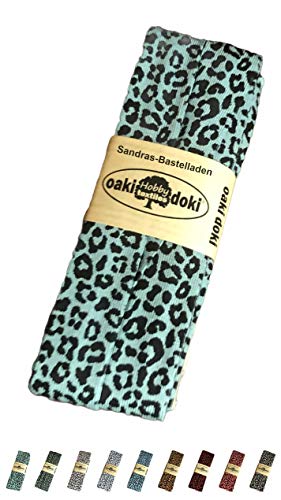 Sandras Bastelladen Oaki Doki Schrägband/Einfassband Tricot de Luxe Jersey gefalzt 3m x 20mm 3001-Leopard Mint von Sandras Bastelladen