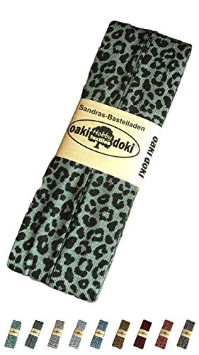 Sandras-Bastelladen Oaki Doki Schrägband/Einfassband Tricot de Luxe Jersey gefalzt 3m x 20mm 3002-Leopard Army Grün von Sandras-Bastelladen