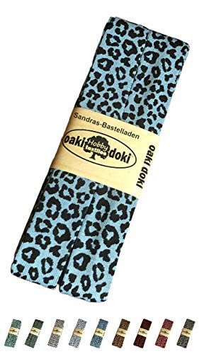 Sandras-Bastelladen Oaki Doki Schrägband/Einfassband Tricot de Luxe Jersey gefalzt 3m x 20mm 3005-Leopard Light Jeans von Sandras-Bastelladen