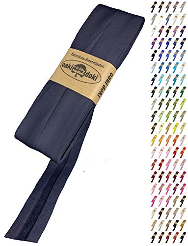 Sandras-Bastelladen Schrägband/Einfassband Baumwolle Uni gefalzt 5m x 20mm 203-Navyblau von Sandras-Bastelladen