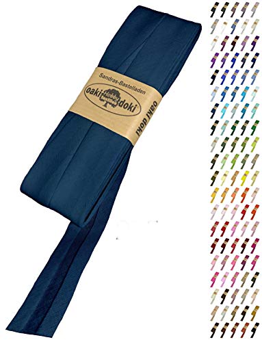 Sandras-Bastelladen Schrägband/Einfassband Baumwolle Uni gefalzt 5m x 20mm 295-Stahlblau von Sandras-Bastelladen