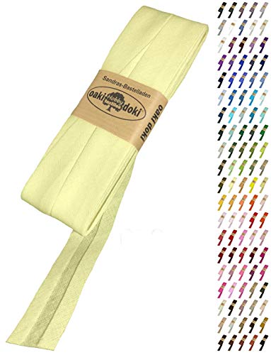 Sandras Bastelladen Schrägband/Einfassband Baumwolle Uni gefalzt 5m x 20mm 638-Pastellgelb von Sandras Bastelladen