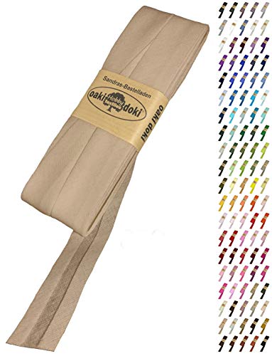 Sandras-Bastelladen Schrägband/Einfassband Baumwolle Uni gefalzt 5m x 20mm 889-Beige von Sandras-Bastelladen