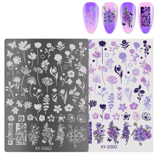 Sanerfa French Nails Kunst-Stempelplatte, Blumen-Nägel, Stempel, Schablone, Schmetterling, Linien, Maniküre, Schablone, Werkzeug, Nägel, Kunst von Sanerfa