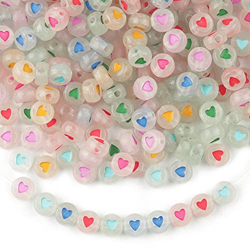 100 Stücke Leuchtende Acryl Perlen 7mm Flache Runde Disc Herz Spacer Perlen Charms Für Schmuck Ohrring Armband Machen von Sanfly