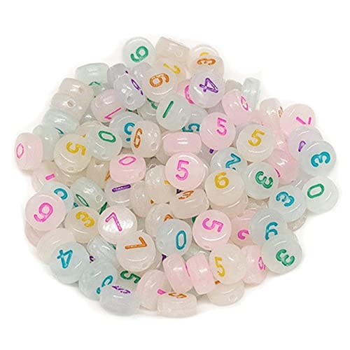 100 Stücke Leuchtende Acrylperlen 7mm Flache Runde Scheibe Nummer Spacer Perlen Charms Für Schmuck Ohrring Armband Machen von Sanfly