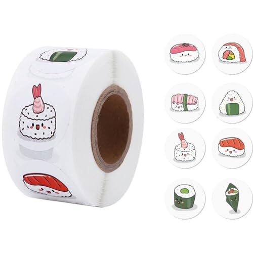 Sanfly Sushi -versiegelungsaufkleber 1roll Cartoon Japanische Sushi -Aufkleber Süße Runde Ästhetische Etikett Aufkleber DIY Decor Für Gebackenes Dessert von Sanfly