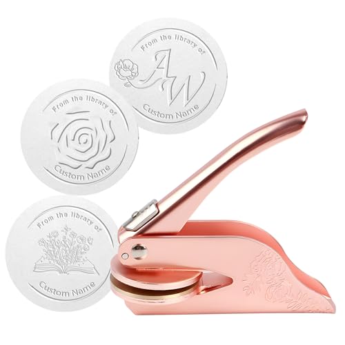 Benutzerdefinierte Buch Präger, personalisierte Bibliothek Buch Stempel, Hochzeit Einladung Buch Präger Siegel Stempel Stahl benutzerdefinierte Logo Text, Geschenk für Buch Liebhaber, Roségold von Sangkoo