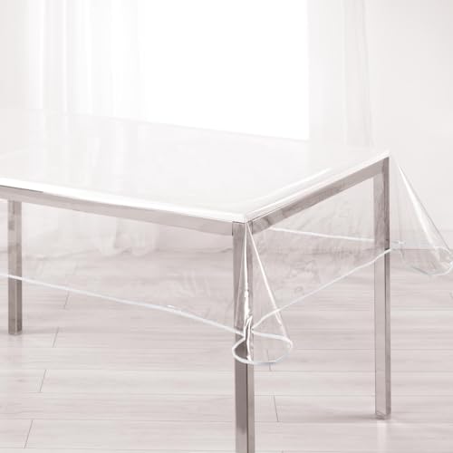 Sanixa U1710584 Tischdecke Transparent Weiß 140 x 240 cm Tischtuch Tischschutz modern PVC waschbar Wachstischtuch Tafeltuch Tischdekoration Tischwäsche von Sanixa