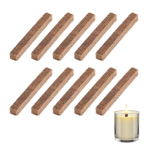 Dauerdocht für Wachsfresser,10 Stück Holzdochte für Kerzen,10x10x90mm Docht aus Holzfaser,Dauerdocht für Kerzenreste Schmelzfeuers für Kerzenreste Outdoor und Indoor von Sanrolax