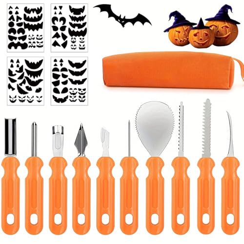 SansRealmL Kürbis Schnitzset 15-teilig, Halloween Kürbis Schnitzwerkzeug mit 4 Schnitzvorlagen, Professionelles Kürbis Schnitzen Werkzeug für Kinder & Erwachsene,Kürbisschnitzwerkzeuge mit Tragetasche von SansRealmL