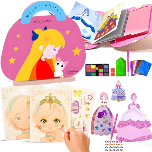 Santentre 4 in 1 Papier Dress Up Bastelset Aufkleber Spielzeug, Schminke Auf Papier Spielen, Diamond Painting Prinzessin, Folienspaß, Sticker, Geschenk für Mädchen Alter 4 5 6 7 8+ Jahr alt von Santentre