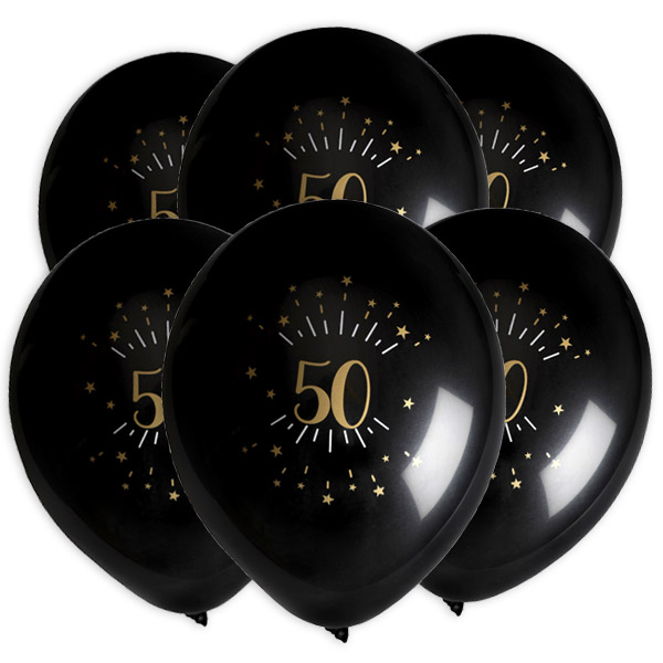 Luftballons "Zahl 50" in schwarz-gold, 8er Pack, Ø 23cm von Santex