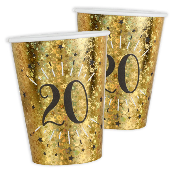 Pappbecher "20" in Gold, holografisch glitzernd, 10er Pack, 270ml von Santex