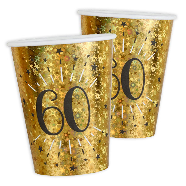 Pappbecher "60" in Gold, holografisch glitzernd, 10er Pack, 270ml von Santex