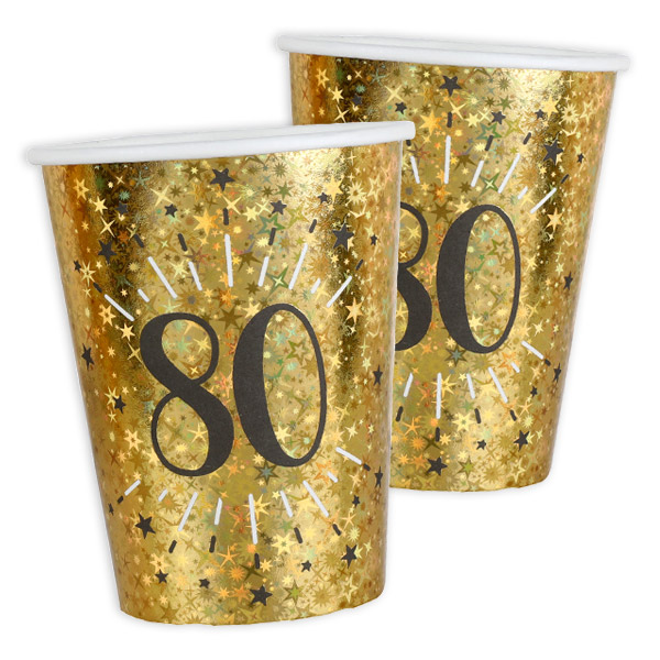 Pappbecher "80" in Gold, holografisch glitzernd, 10er Pack, 270ml von Santex