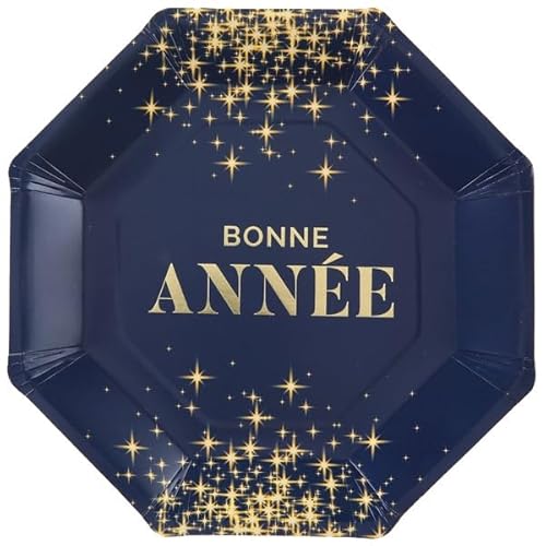 Santex 8667-8, Packung mit 10 Tellern "Bonne Anne", Pailletten, sechseckig, 23 cm, Marineblau/Gold von Santex