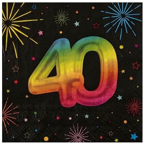 Santex 9012-40, Sachet 12 Serviettes Anniversaire Festicolor Papier 33x33cm, 40 ans von Santex