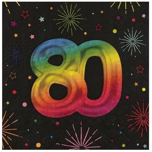 Santex 9012-80, Sachet 12 Serviettes Anniversaire Festicolor Papier 33x33cm, 80 ans von Santex